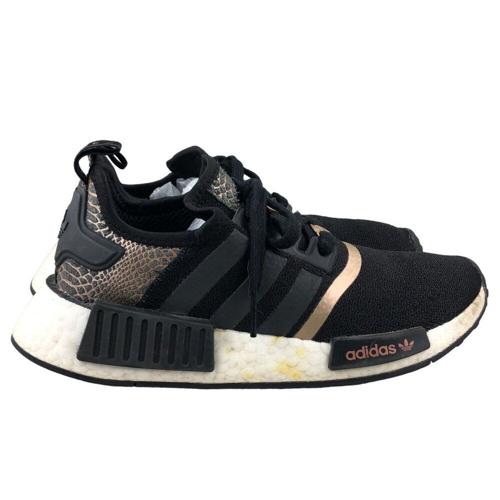 Adidas Women's 7 NMD_R1 Black Rose Gold Lace Up Athletic Sneakers